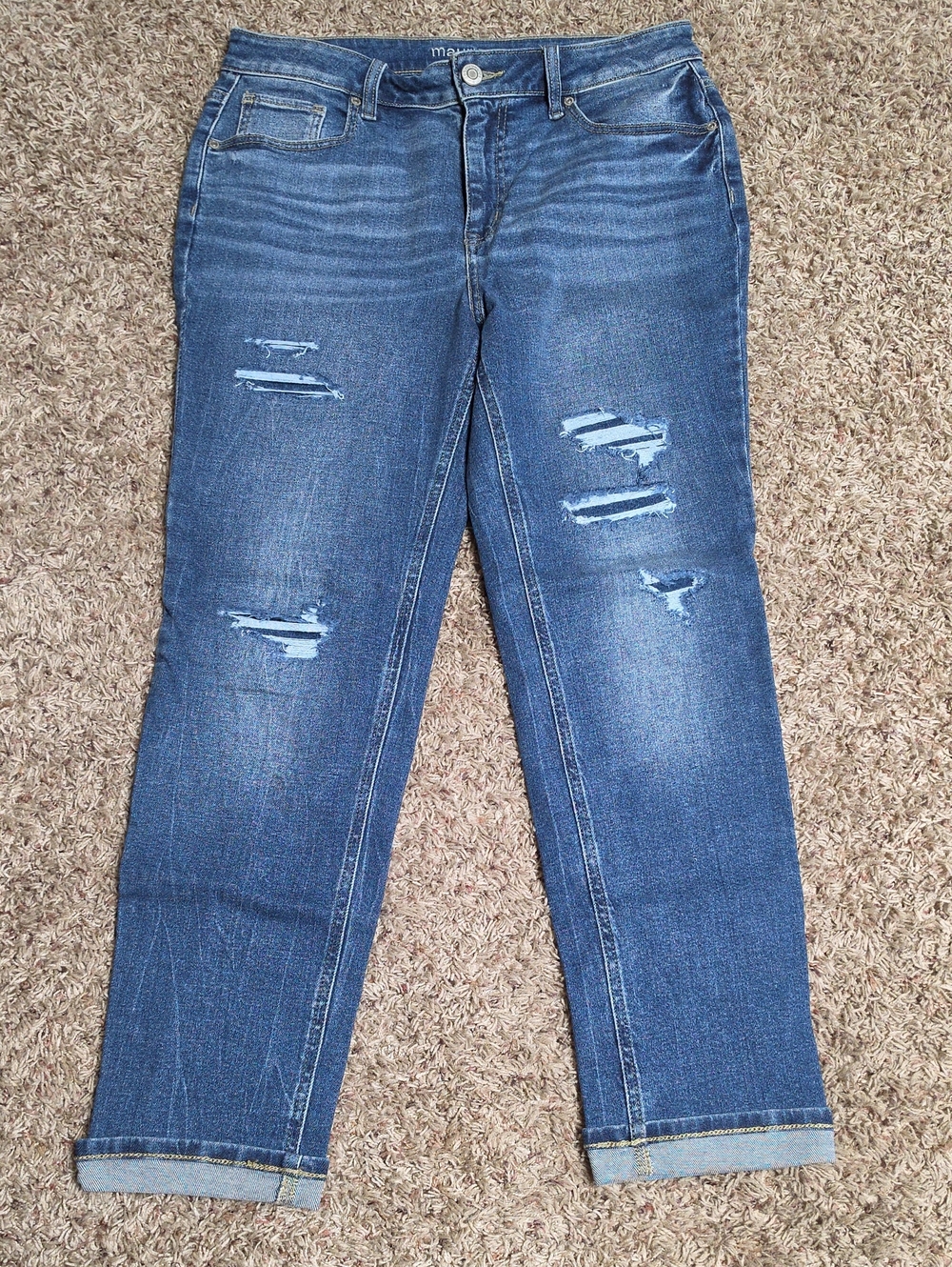 Maurices Distressed Dark Blue Boyfriend Jeans